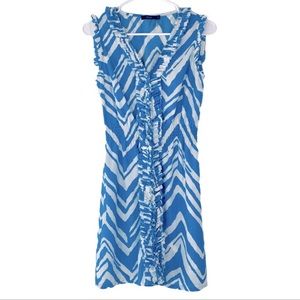 THML Anthropologie sky blue white chevron sleeveless ruffle dress size small